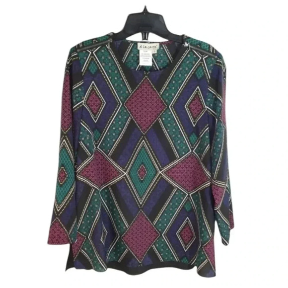 {Vintage- à la carte} 90s Art Deco Geometric Shape Polyester Blouse - Picture 1 of 11